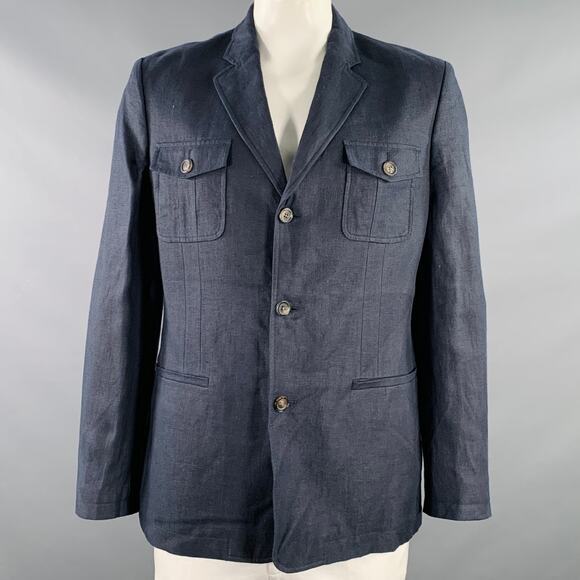 ELIE TAHARI Size 42 Redford Navy Hemp Linen Notch Lapel Jacket - Picture 1 of 9